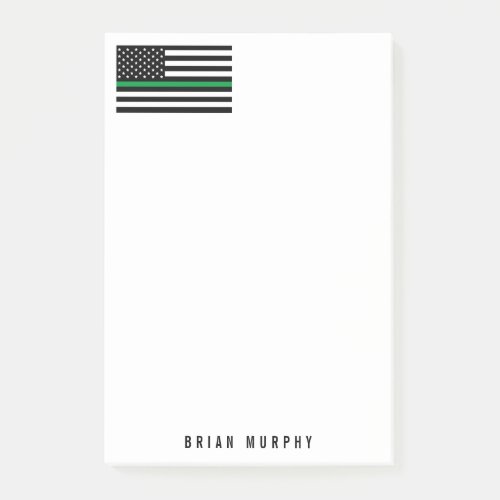 Military Thin Green Line American Flag Name 4 x 6 Post_it Notes