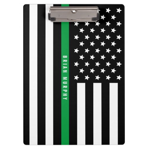 Military Thin Green Line American Flag Name Clipboard