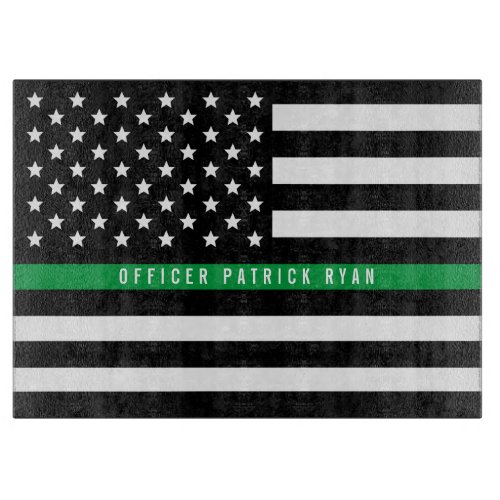 Military Thin Green Line American Flag Name Cutting Board