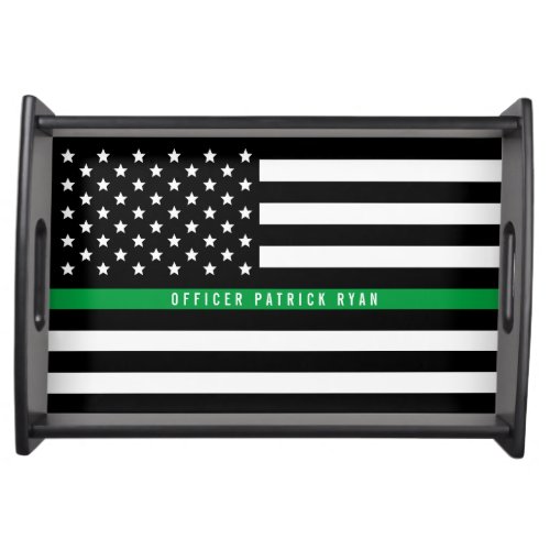 Military Thin Green Line American Flag Name Serving Tray