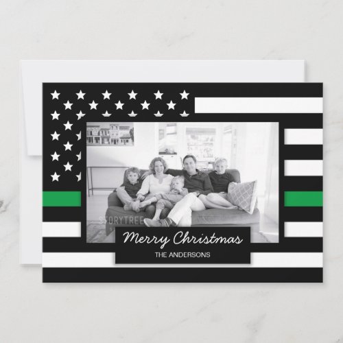 Military Thin Green Line American Flag Photo Card