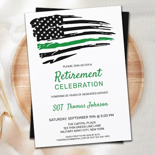Military Thin Green Line American Flag Retirement  Invitation