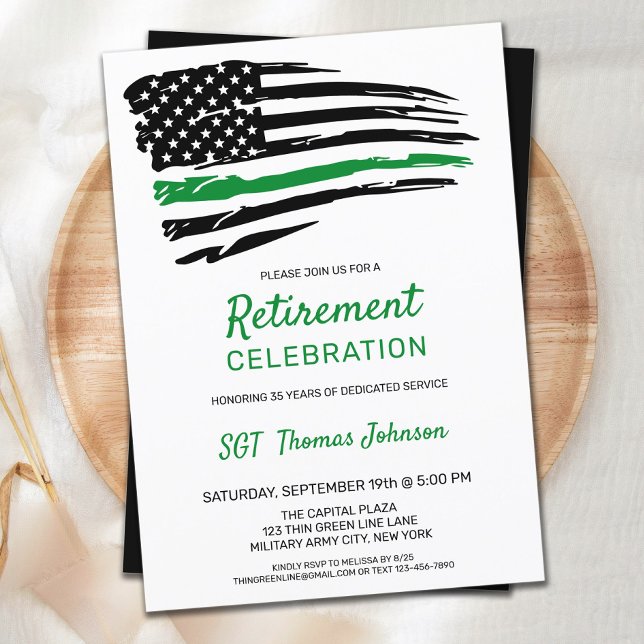 Military Thin Green Line American Flag Retirement  Invitation (Creator Uploaded)
