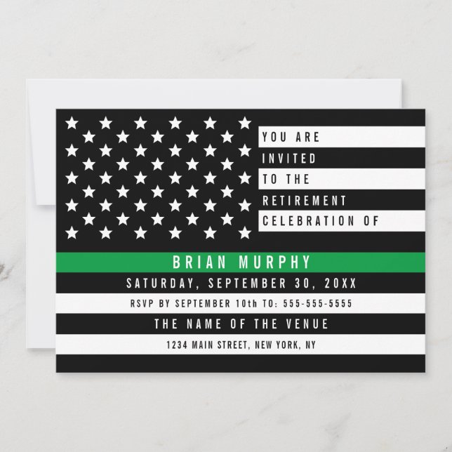 Military Thin Green Line American Flag Retirement Invitation (Front)