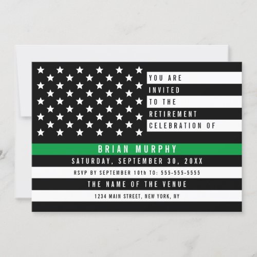 Military Thin Green Line American Flag Retirement Invitation