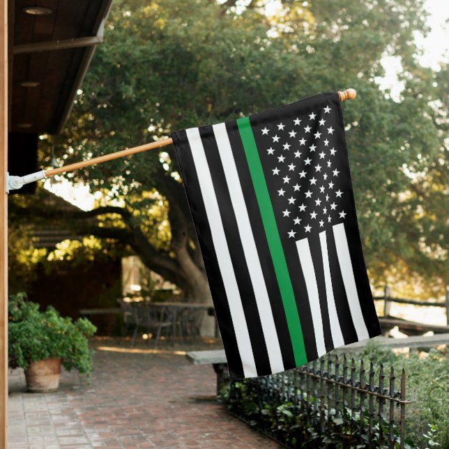 Military Thin Green Line American Stars Stripes House Flag (In SItu)