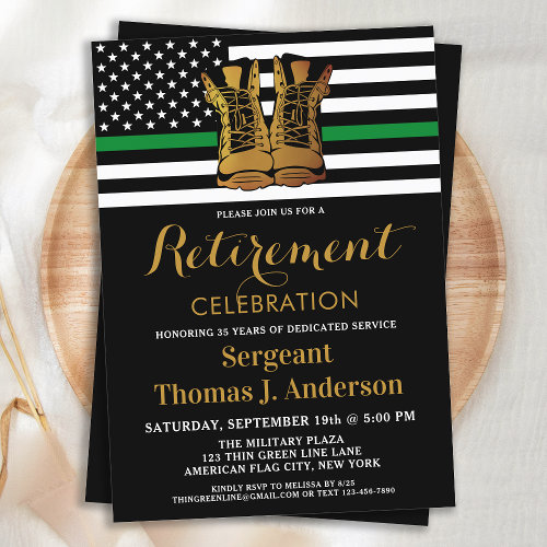 Military Thin Green Line Boots Retirement Party Invitation