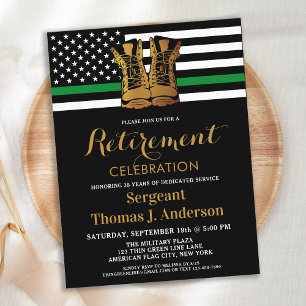 Military Thin Green Line Boots Retirement Party Postcard