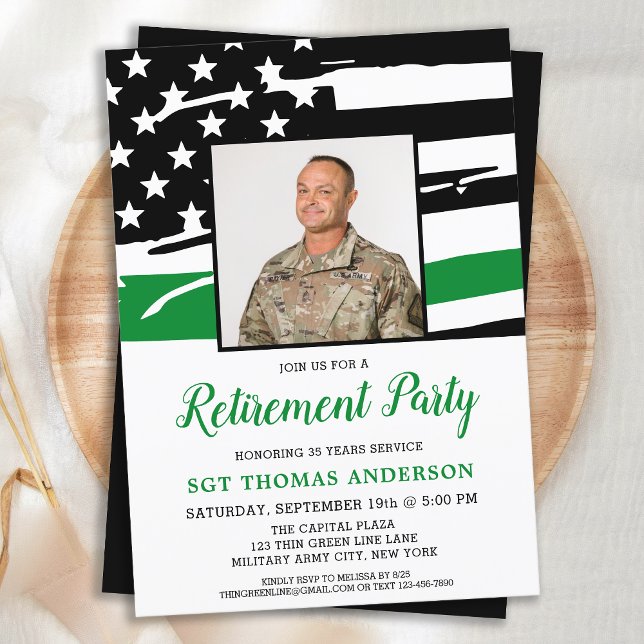Military Thin Green Line Custom Photo Retirement Invitation (Creator Uploaded)