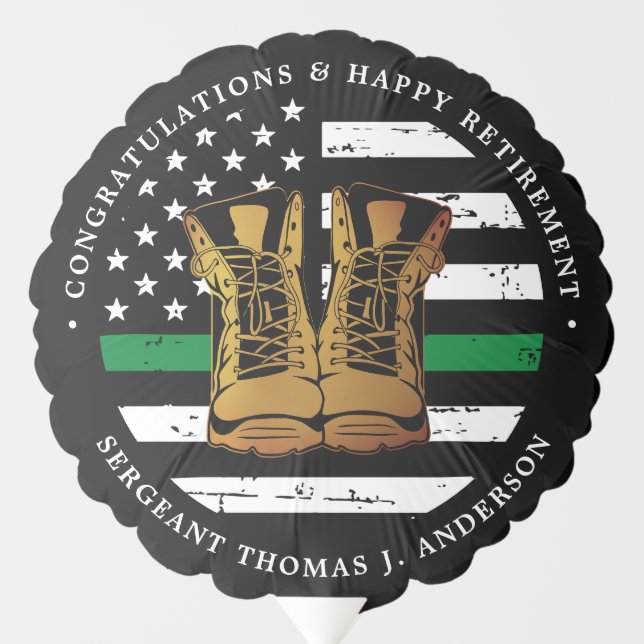 Military Thin Green Line Flag Army Retirement  Balloon (Front)