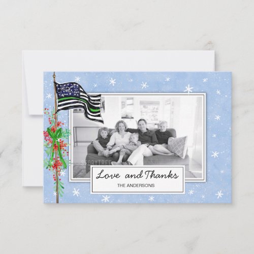Military Thin Green Line Flag Family Photo Thank You Card
