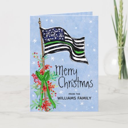 Military Thin Green Line Flag Merry Christmas Holiday Card