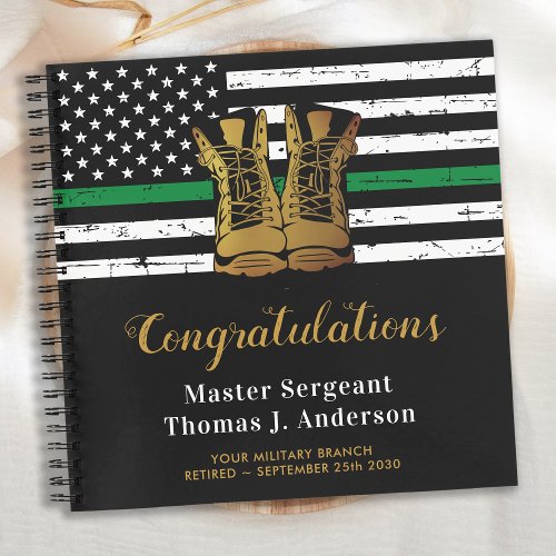 Military Thin Green Line Flag Retirement Guest Notebook