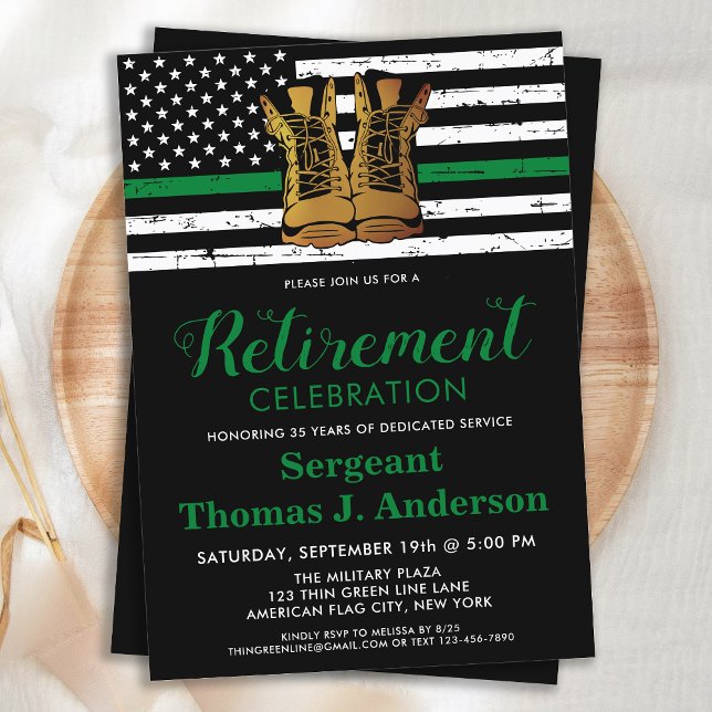 Military Thin Green Line Flag Retirement Party  Invitation (Creator Uploaded)