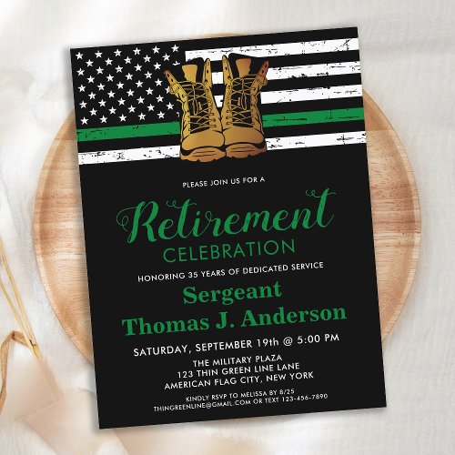 Military Thin Green Line Flag Retirement Party  Invitation Postcard