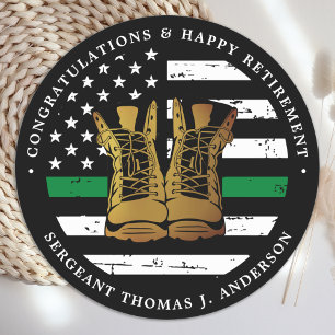 Military Thin Green Line Flag Soldier Retirement Classic Round Sticker