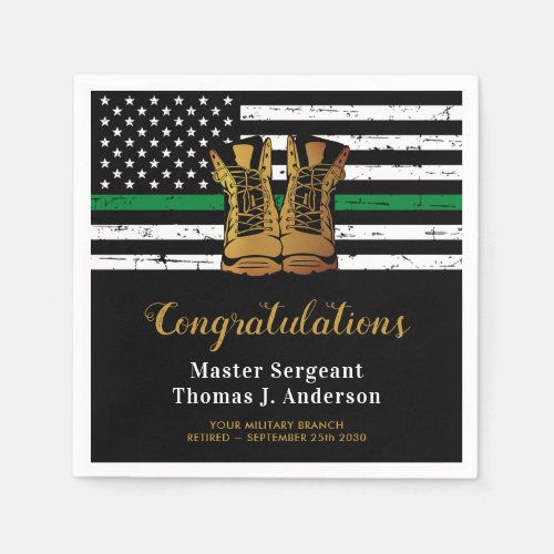 Military Thin Green Line Flag Soldier Retirement Napkins