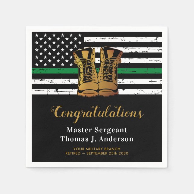 Military Thin Green Line Flag Soldier Retirement Napkins (Front)