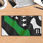 Military Thin Green Line Personalized Monogram Desk Mat<br><div class="desc">Thin Green Line American Flag Military Desk Mat - USA American flag design in Military Flag colors.. Perfect for all military, army, border protection, border patrol, conservation officer, park ranger, game warden, federal law enforcement. Personalize this thin green line desk name mat with monogram initial . Perfect for army graduation...</div>