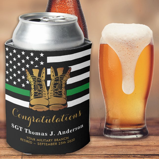 Military Thin Green Line Personalized Retirement  Can Cooler (Creator Uploaded)