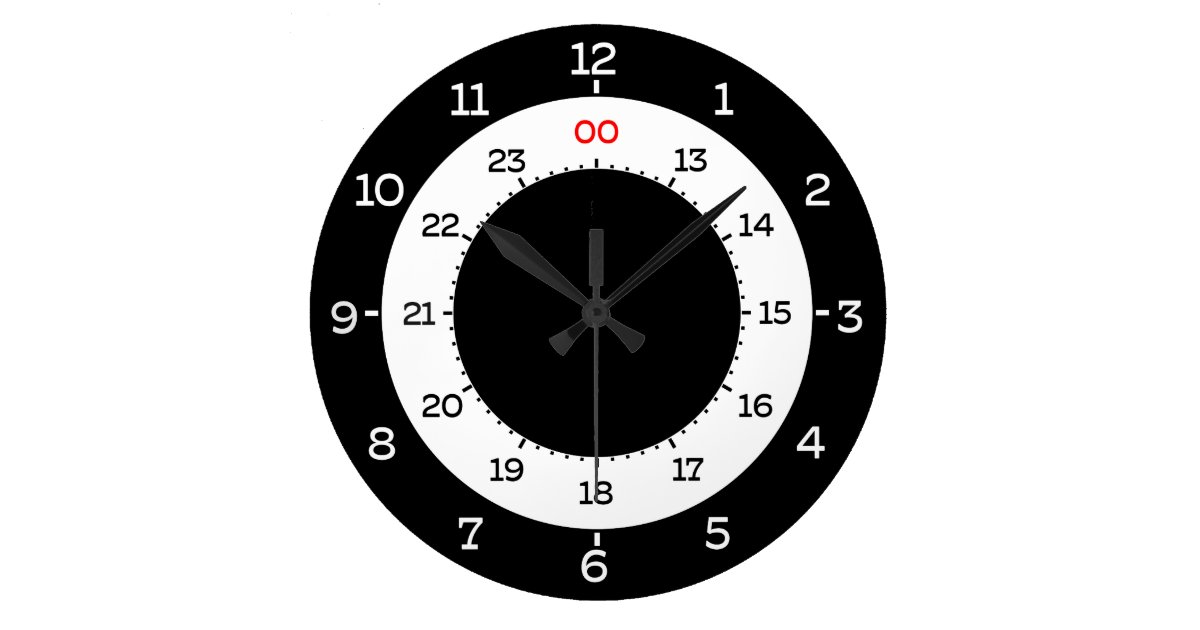 Military time 12 hour format large clock zazzle