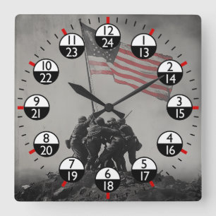 Military Time 24 hour Square Wall Clock