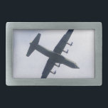 Military Transport Aircraft Belt Buckle<br><div class="desc">Military transport aircraft from below.</div>