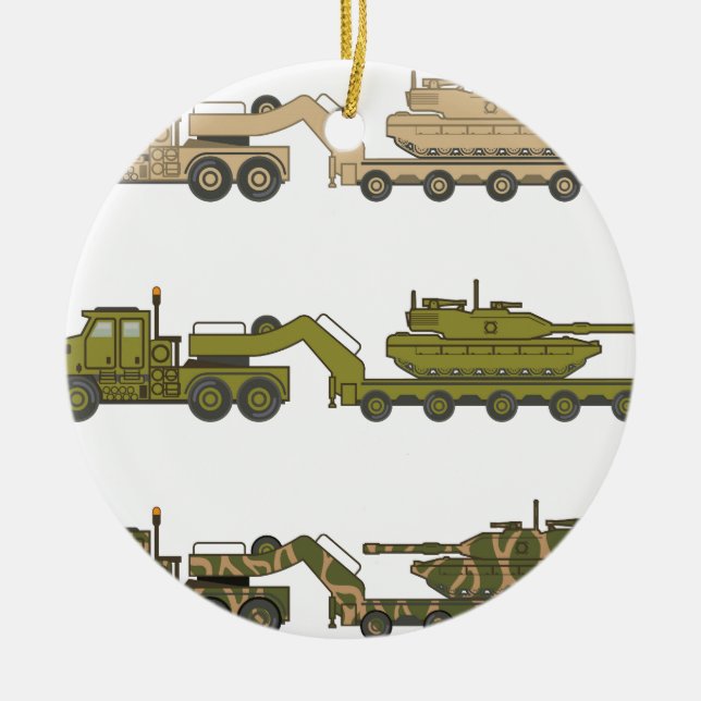 Military Truck pulling tank Ceramic Ornament (Front)