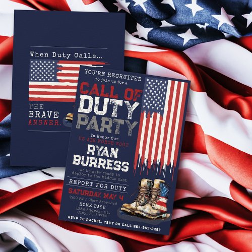 Military US Flag BLUE Deployment Farewell Party Invitation