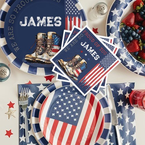 Military US Flag Boots BLUE Going Away Party Napkins