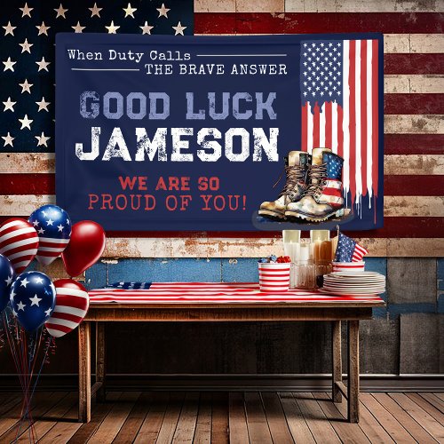 Military US Flag Boots Going Away Farewell Party Banner