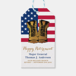 Military USA American Flag Boots Retirement Party  Gift Tags