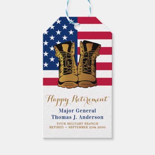 Military USA American Flag Boots Retirement Party  Gift Tags