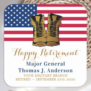 Military USA American Flag Boots Retirement Party Square Sticker