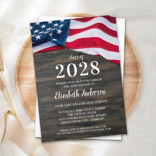 Military USA American Flag Patriotic Graduation In Invitation