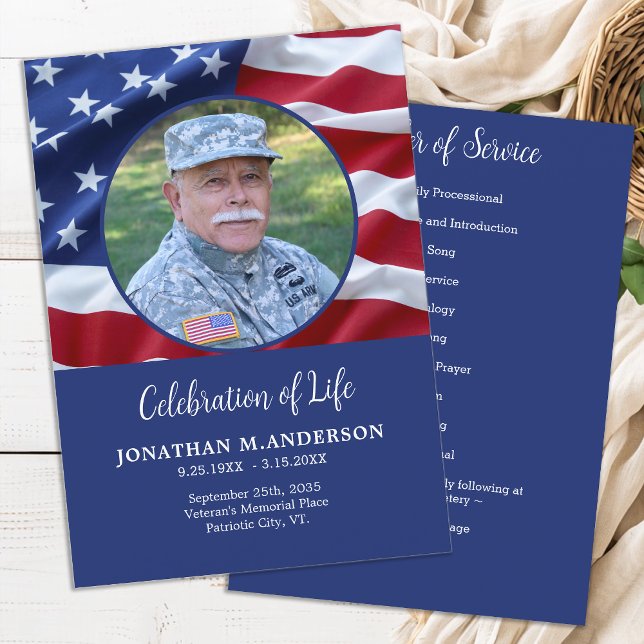 Military USA Flag Celebration Of Life Funeral Program (Creator Uploaded)