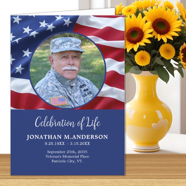 Military USA Flag Celebration of Life Funeral  Program (Creator Uploaded)