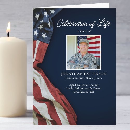 Military USA Flag Celebration of Life Funeral  Program