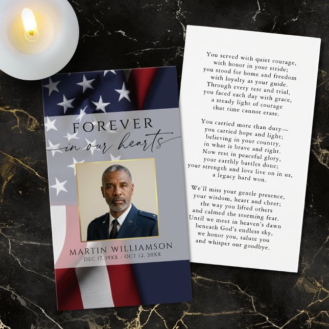Military USA Flag Photo Memorial Prayer Card (Creator Uploaded)