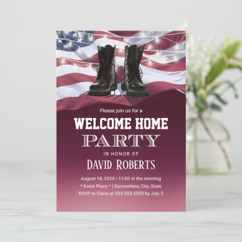 Military USA Flag Solider Homecoming Welcome Home Invitation