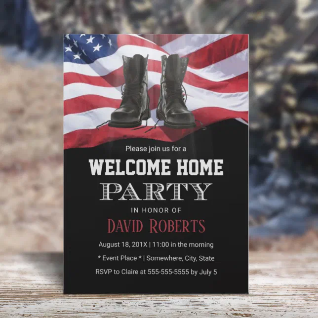 Military USA Flag Solider Welcome Home Party Invitation | Zazzle