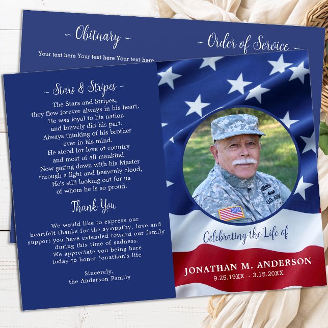 Military USA Flag Veteran Budget Funeral Program (Creator Uploaded)
