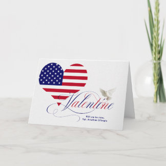 Military Valentine's Day American Flag Heart Holiday Card