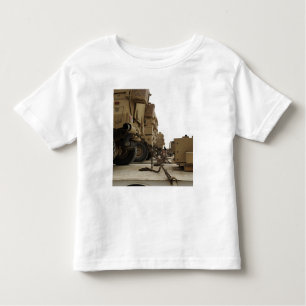Military vehicles are locked down on semi truck toddler t-shirt