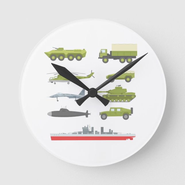 Military Vehicles Silhouette Pattern Tactical Wall Round Clock (Front)