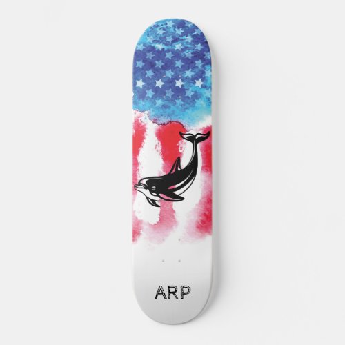  Military Vet DOPHIN Red White Blue Flag Skateboard