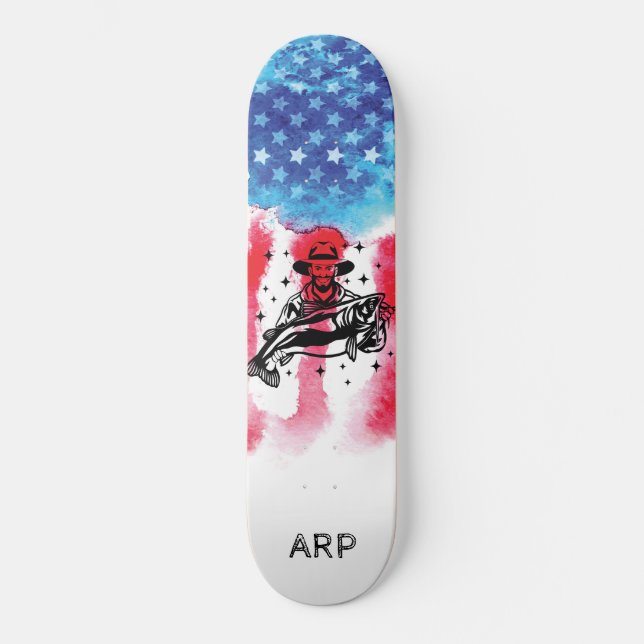 *~* Military Vet FISHERMAN Red White Blue Flag Skateboard (Front)