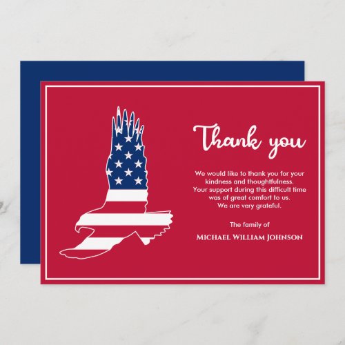 Military Veteran Army Funeral Eagle American Flag Thank You Card