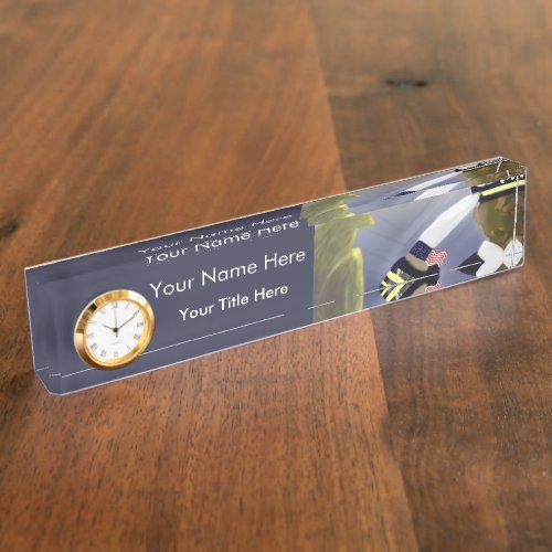 Military Veteran Desk Nameplate with Clock