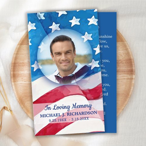 Military Veteran Funeral Prayer Card American Flag